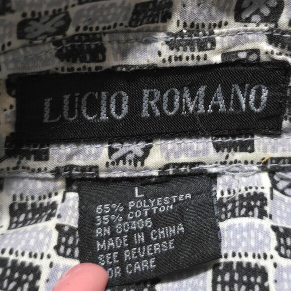 Lucio Romano Short Sleeve Checker Button Down Mens Shirt Size Large Cotton Blend - Picture 7 of 8